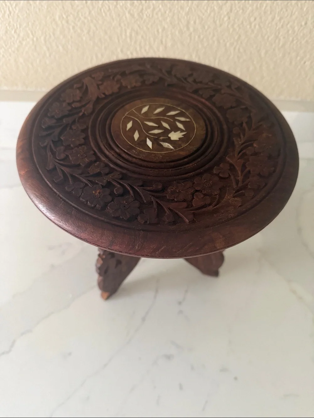 Vintage Hand Carved Wooden Table Small Folding Rosewood